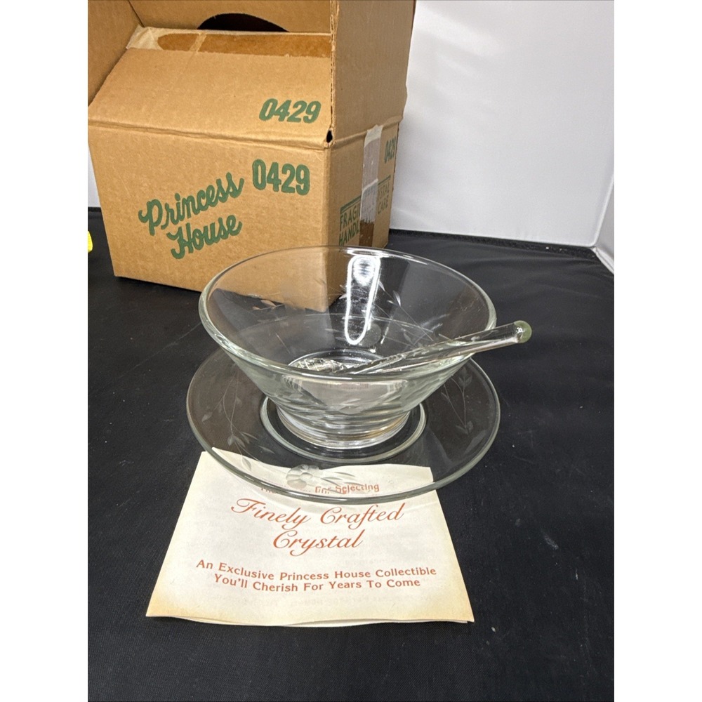 Princess House Heritage 429 Crystal Condiment Serving Bowl Underplate Spoon